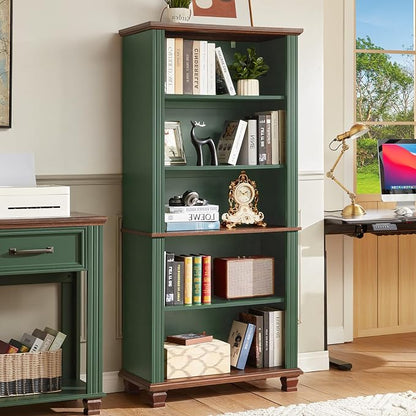 70" Tall Green Bookshelf, 5 Tier Wooden Book Shelf - Image 5