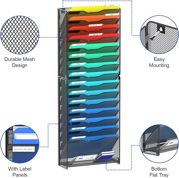 samstar 16 Tier Wall File Organizer Hanging Wall File Holder Wall Mount Paper - Image 4