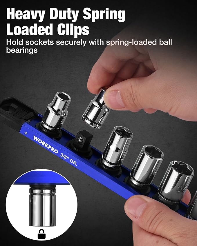 WORKPRO Magnetic Socket Organizer, 3/8" Drive Aluminum Alloy Socket Holder - Image 6