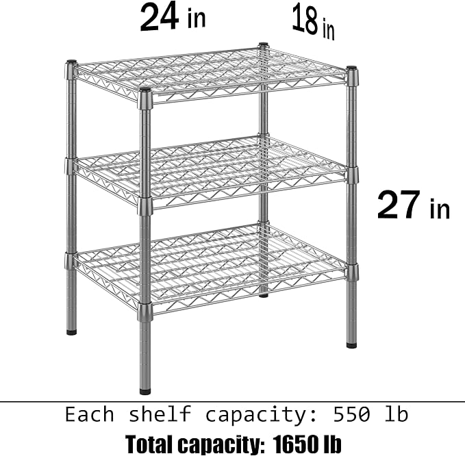 18" Deep x 24" Wide x 27" Height Wire Shelving Kit | 3-Tier | NSF Commercial - Image 3