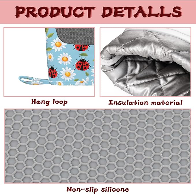 Ladybug Heat-Resistant Silicone Oven Mitts and Pot Holders 4 Piece Set - Image 3