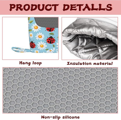 Ladybug Heat-Resistant Silicone Oven Mitts and Pot Holders 4 Piece Set - Image 3