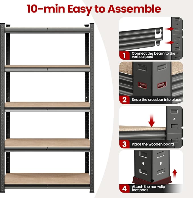 Yaheetech 5-Tier Heavy Duty Storage Shelves 35.5"W x 16"D x 71"H Dark Gray | - Image 7