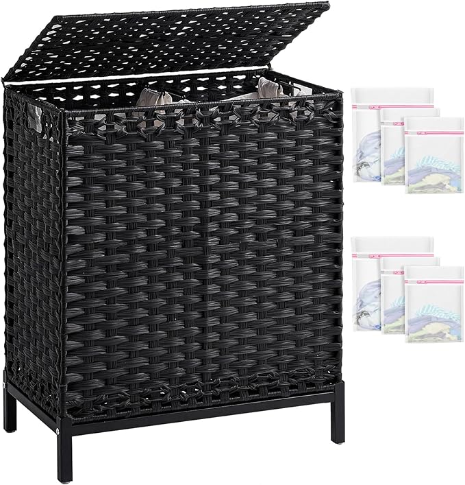 SETVSON Laundry Hamper with Lid, 112 L Handwoven Rattan Wicker Laundry Basket by SETVSON