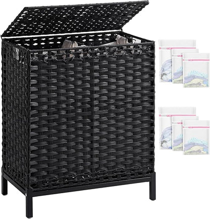 SETVSON Laundry Hamper with Lid, 112 L Handwoven Rattan Wicker Laundry Basket by SETVSON