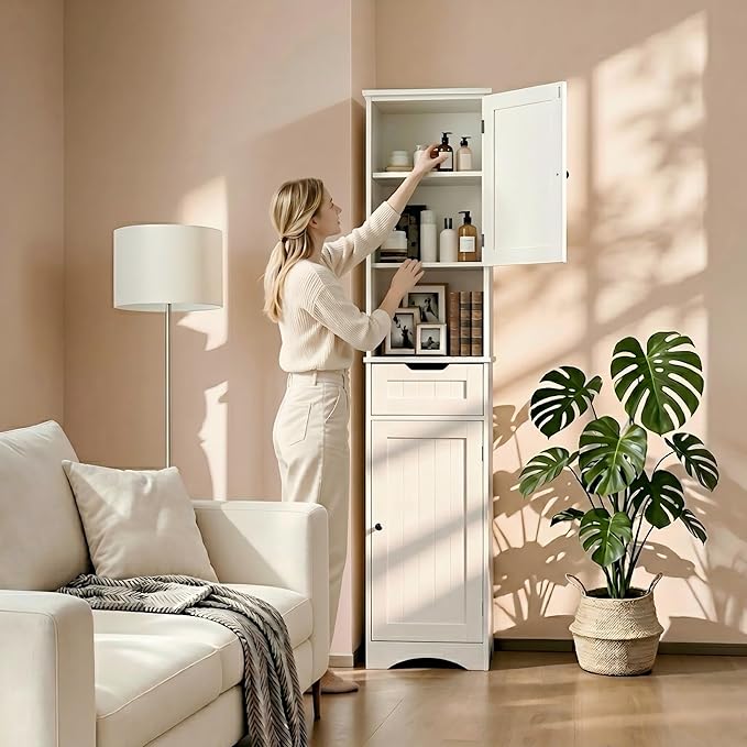 Gizoon 67” H Tall Bathroom Storage Cabinet, Narrow Storage Cabinet, Living Room - Image 4