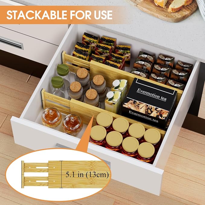 Bamboo Drawer Dividers, 17-22" Adjustable Kitchen Drawer Organizer - Image 5