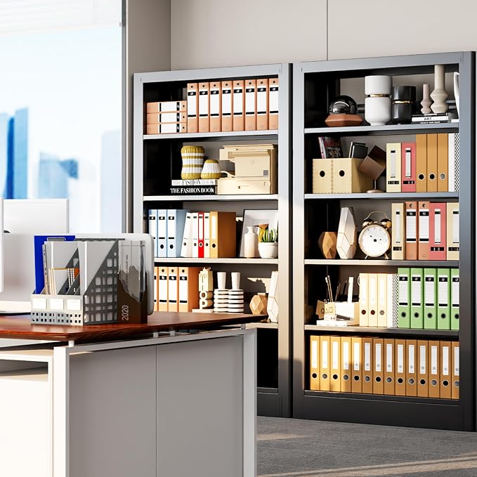 5-Tier Bookcase with Adjustable Storage Shelves, Metal Bookshelf with Book - Image 8