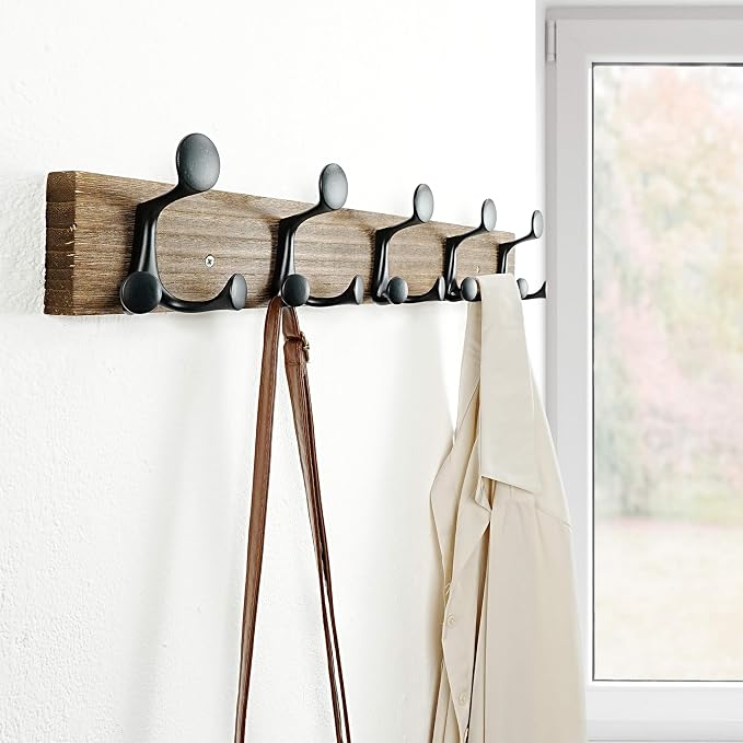 SKOLOO 24-Inch Wood Burnt Coat Rack Wall Mount - Image 3