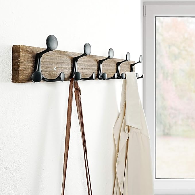 SKOLOO 24-Inch Wood Burnt Coat Rack Wall Mount - Image 2