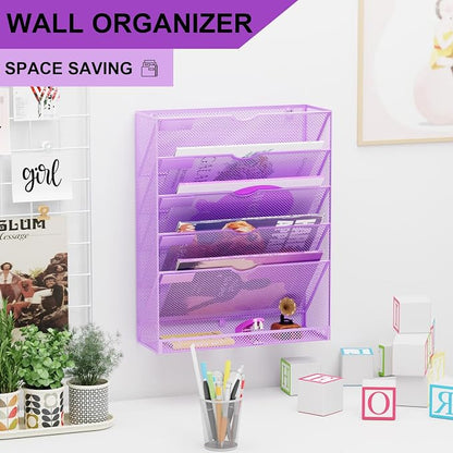 Hanging Wall File Organizer 6 Tier Wall Mounted Mail Paper Folder Holder - Image 2