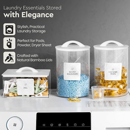 Laundry Pod Storage Container Set | Two 3L Glass Jars & One Acrylic Dryer Sheet - Image 5