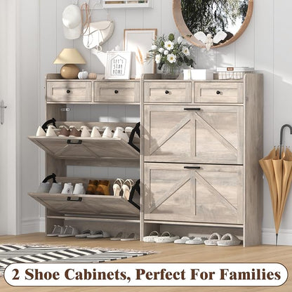 Thacuok Shoe Cabinet with 2 Flip Drawers & 2 Storage Drawers, Rustic Farmhouse - Image 9