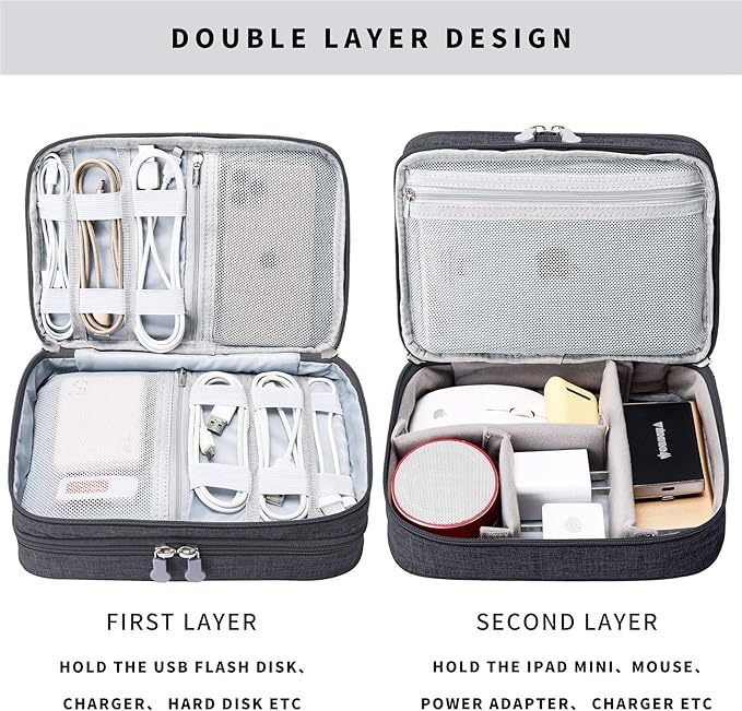 Lanola Travel Cable Organizer Bag, Electronic Accessories Case Portable Double - Image 3