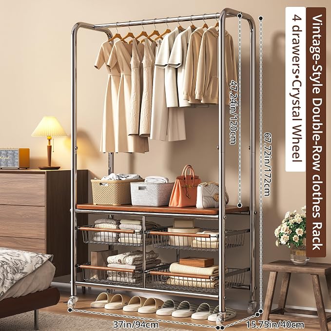 Rolling Clothing Garment Rack for Hanging Clothes–Portable Indoor Wardrobe - Image 2