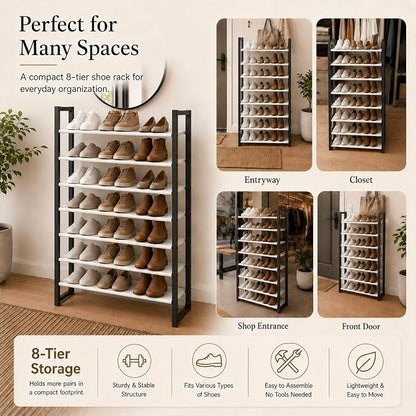 8-Tier Tall Shoe Rack, Stackable Zero-Wobble Metal Frame - Image 4