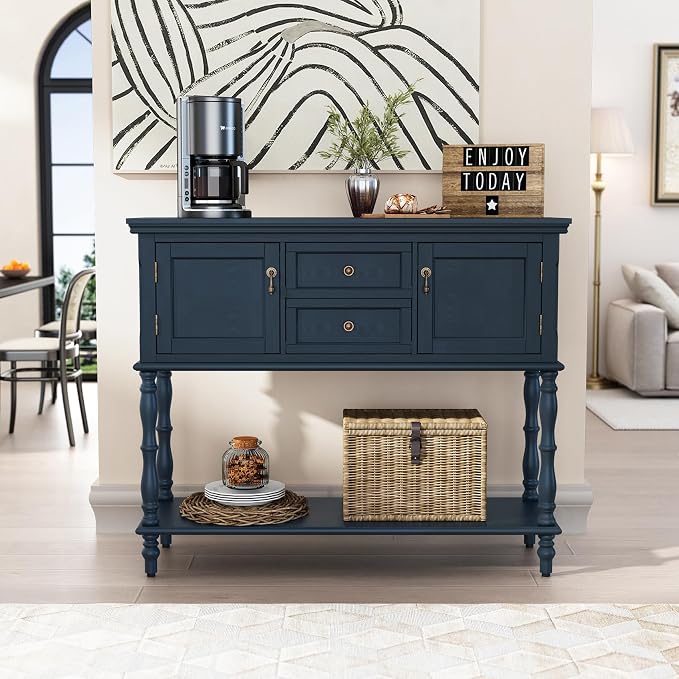 ARTPOWER Console Table with 2 Drawers, Retro Entryway Table with 2 Door - Image 4