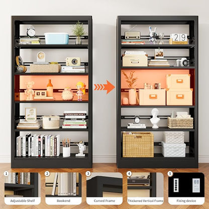 Heavy Duty Metal Bookshelf, 71” Tall 5-Tier Bookcase, Thickened 300LB Capacity - Image 4