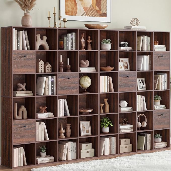 2-Pack 24 Cube Storage Rack, Walnut Wood Bookshelf by Odeekea