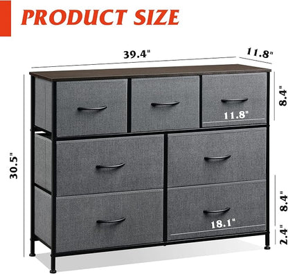 WLIVE Dresser for Bedroom, 7 Drawers, TV Stand, Dark Grey | 7 roomy fabric - Image 3