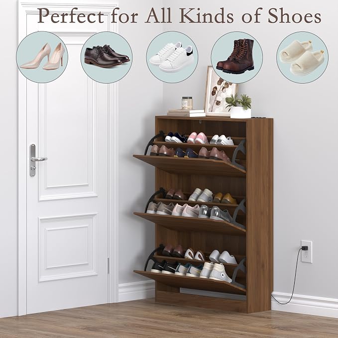 BORNOON Shoe Cabinet with Odor Control and Back Panels, Deodorizing Slim 3-Flip - Image 4