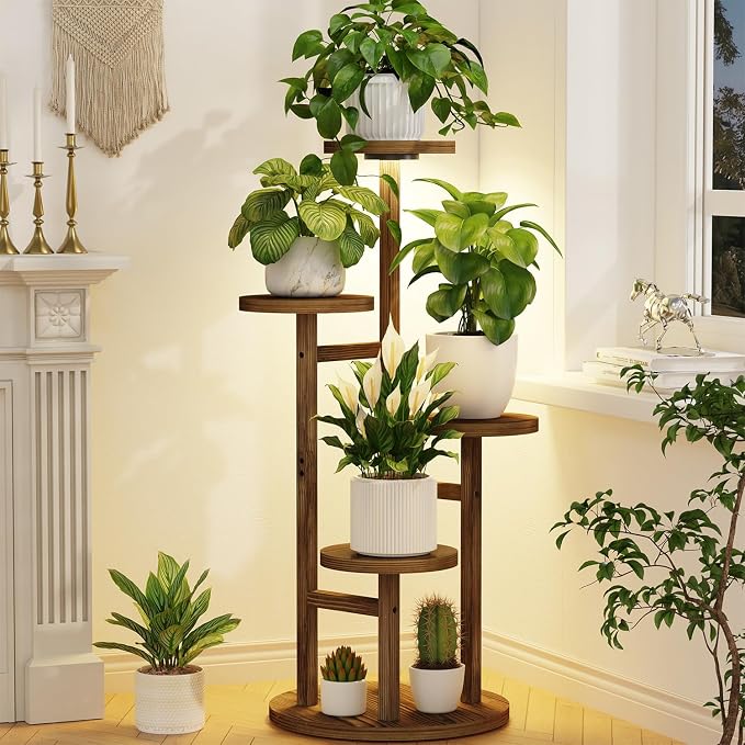 LASZOLA 4 Tiered Wood Plant Stand Indoor Corner by LASZOLA
