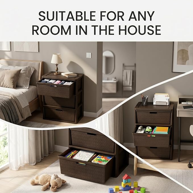 Wide 3-Drawer Plastic Storage Tower, and Office - Image 9
