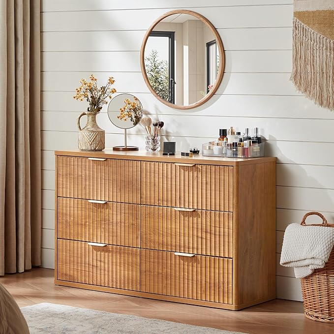 LEYAOYAO Fluted 6 Drawers Dresser, Curved Profile Design, Dresser TV Stand - Image 3