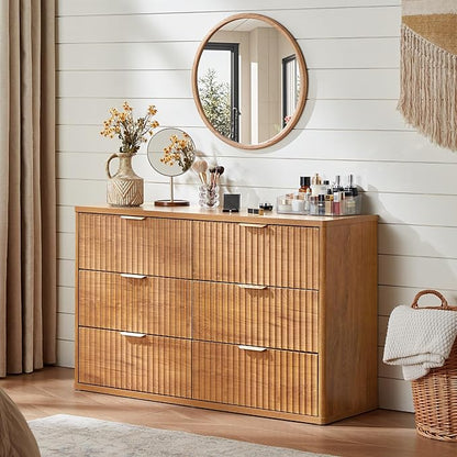LEYAOYAO Fluted 6 Drawers Dresser, Curved Profile Design, Dresser TV Stand - Image 3