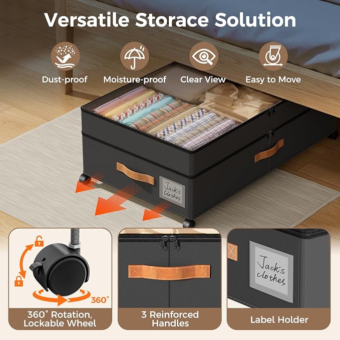 Under Bed Storage with Wheels, Large Capacity UnderBed Containers with Clear - Image 5