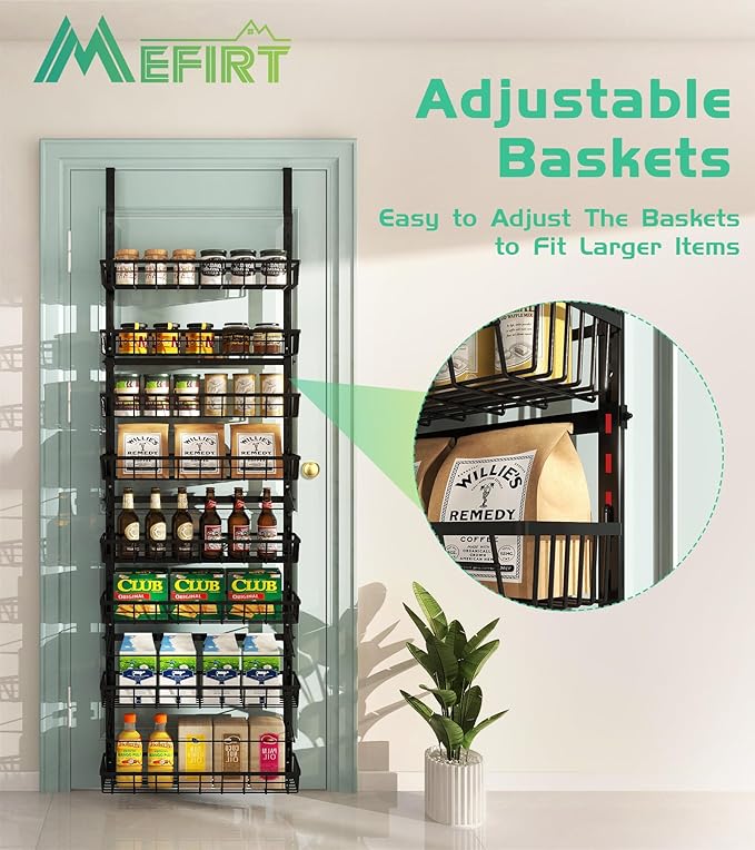 Mefirt Over The Door Pantry Organizer, Wall Mount Spice Rack 8-Tier Black | - Image 3