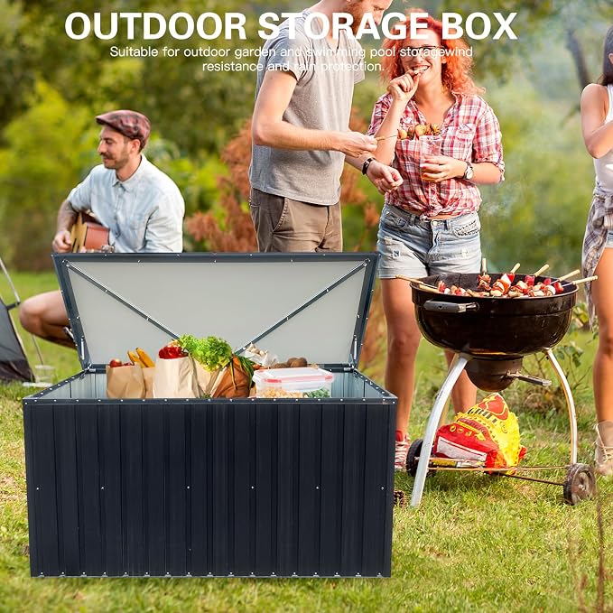 Outdoor Metal Storage Box, Lockable Weatherproof Deck Box, Heavy-Duty Terrace - Image 7