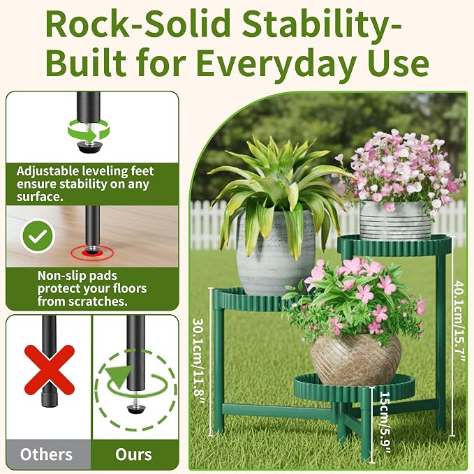 Plant Stand Indoor Outdoor, 3 Tier Corner Metal Flower Display Holder Shelf - Image 3