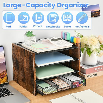 OPNCIE Desk Organizer and Accessories, 4-Tier Paper Letter Tray File Organizer - Image 6