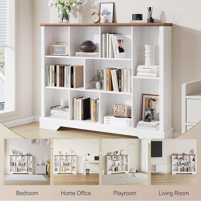 10 Cube Storage Bookcase, Modern 3-Tier Wooden Storage Organizer Open Bookshelf - Image 6