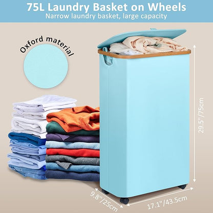 efluky Laundry Basket with Wheels, Tall Rolling Laundry Hamper with Lid and - Image 4