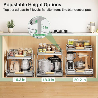 Pull out Cabinet Organizer, 2 Tiers 17"W X 21"D, Heavy Duty Smooth Sliding - Image 6