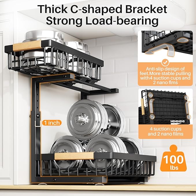PXRACK 2 PACK Under Sink Organizer, Adjustable Height, 2 Tier Pull Out Under - Image 4