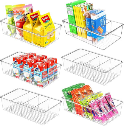 6 Pack Food Storage Organizer Bins Clear Plastic Removable Snack Organizer by YourBestHomeKitchenChoice