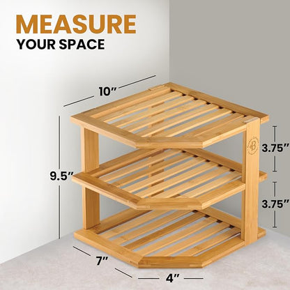 Plate Organizer for Cabinet, Corner Shelf, Bamboo 3-Tier Kitchen Organizer | - Image 3