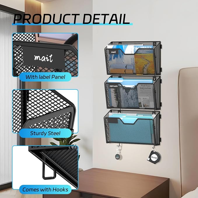 SUPEASY Mail Organizer Wall Mounted, Wall File Holder, Hanging File Organizer - Image 5