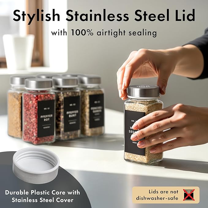 Glass Spice Jars with Labels and Steel Lids Spice Containers with 240 Label - Image 6