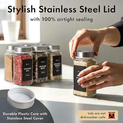 Glass Spice Jars with Labels and Steel Lids Spice Containers with 240 Label - Image 6