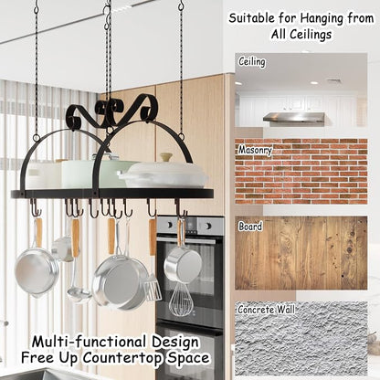 Hanging Pot Rack Ceiling Mount, Oval Pot and Pan Storage Rack, Decorative - Image 6