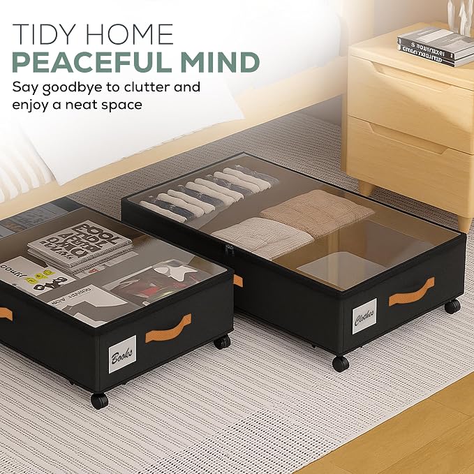 Under Bed Storage with Wheels, 2 Pack| Low Profile Storage Organizer with Clear - Image 5
