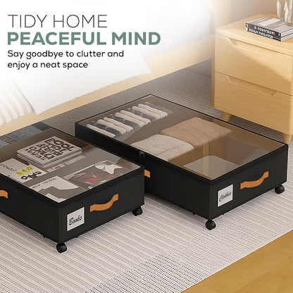 Under Bed Storage with Wheels, 2 Pack| Low Profile Storage Organizer with Clear - Image 5