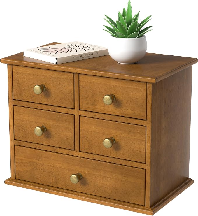 Oak Desk Organizer with Drawers, Durable Wooden Desktop Storage Box | 5 Drawer by JNFUZ