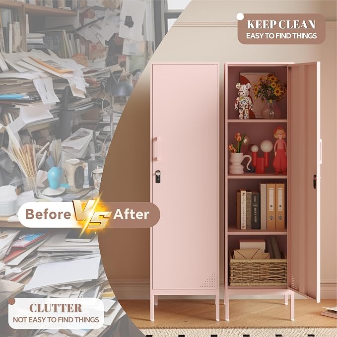 Pink Metal Locker Cabinet, 59.1" Lockable Storage Locker - Image 6
