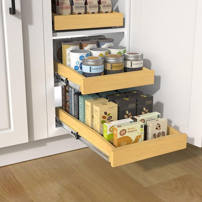 Wooden Pull out Cabinet Organizer 26" W x 21" D x 3.35" H, Heavy Duty Slide Out - Image 8
