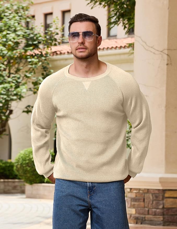 Vssjavun Sweaters for Men Crewneck Cable Knit Waffle Textured Pullover Sweater - Image 4